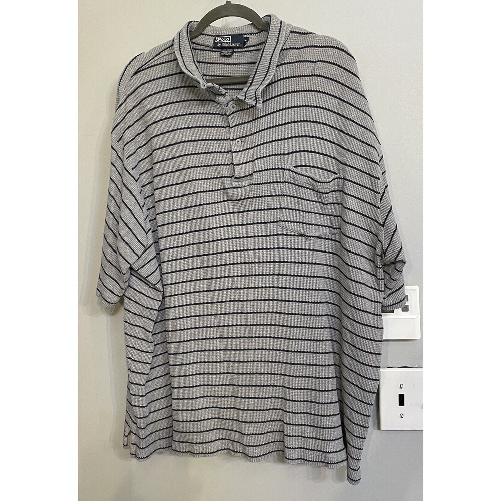 Polo Ralph Lauren Mens Gray Striped Waffle Knit 1/4 Button Short Sleeve Shirt 2X